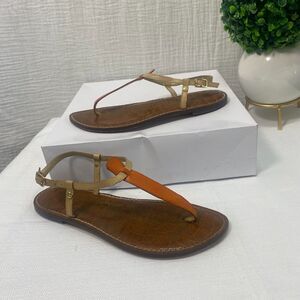 Sam Edelman Gigi Thong Sandal Women's Size 8M Beige Orange Flat Slingback